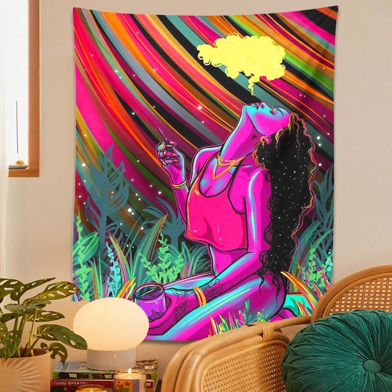 Trippy Cool Girl Smoking Hippie Tapestry – DormVibes