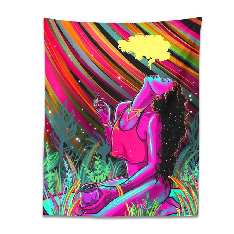 Trippy Cool Girl Smoking Hippie Tapestry - DormVibes