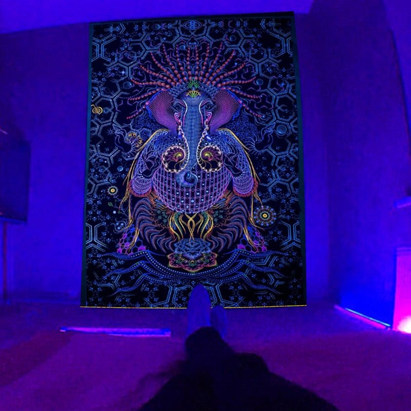 Trippy Elephant Blacklight Tapestry - DormVibes