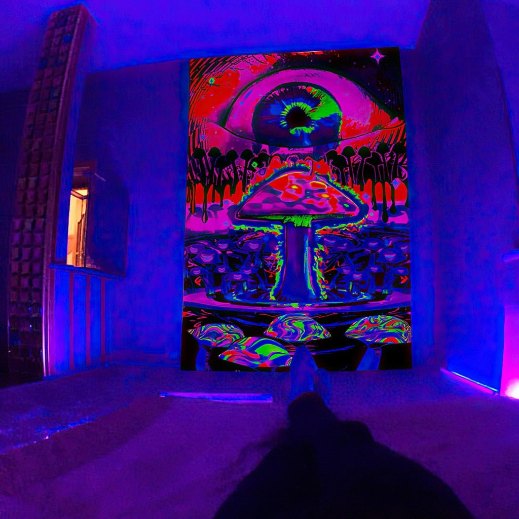 Trippy Eye Mushroom Blacklight Tapestry - DormVibes