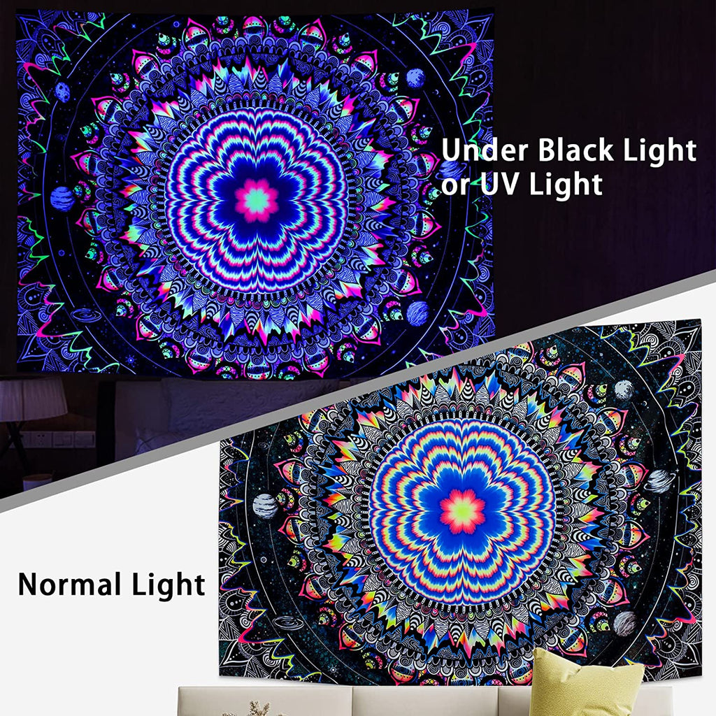 Trippy Mandala BlackLight Tapestry - DormVibes