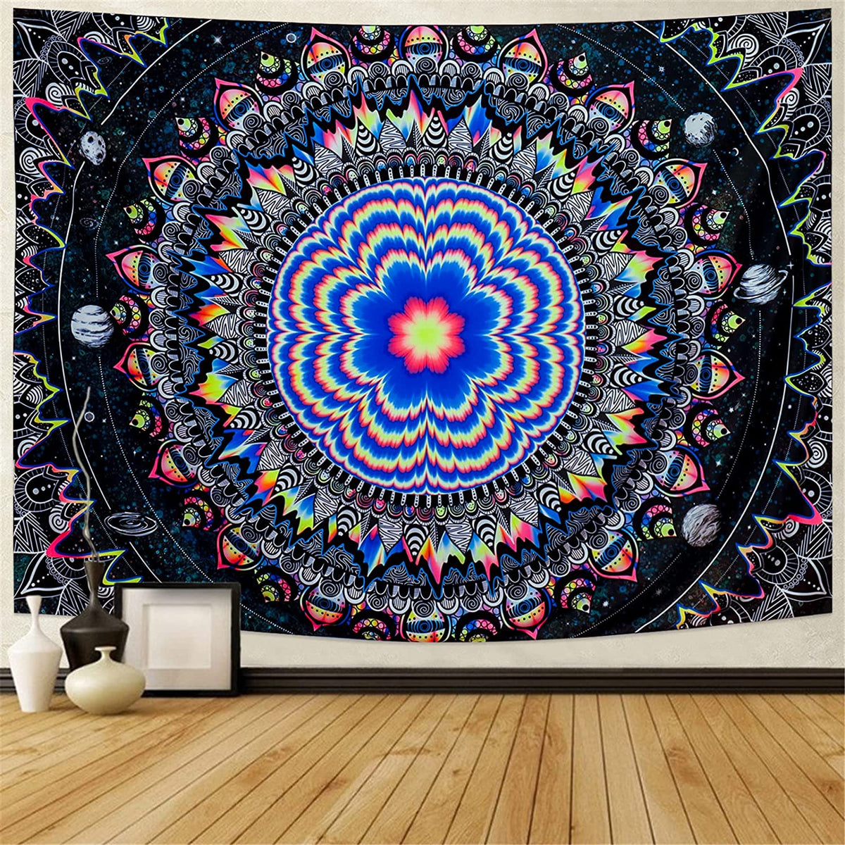Trippy Mandala BlackLight Tapestry - DormVibes