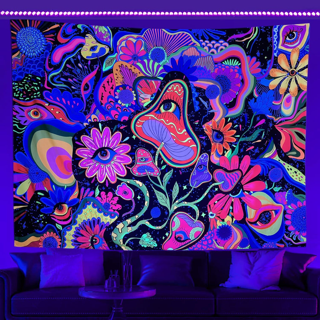 Trippy Shrooms BlackLight Tapestry - DormVibes