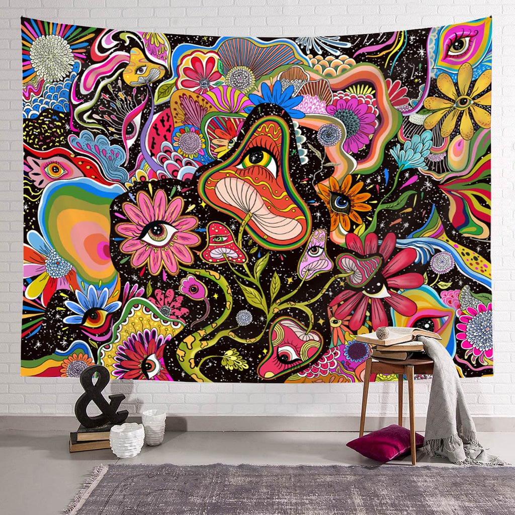 Trippy Shrooms BlackLight Tapestry - DormVibes