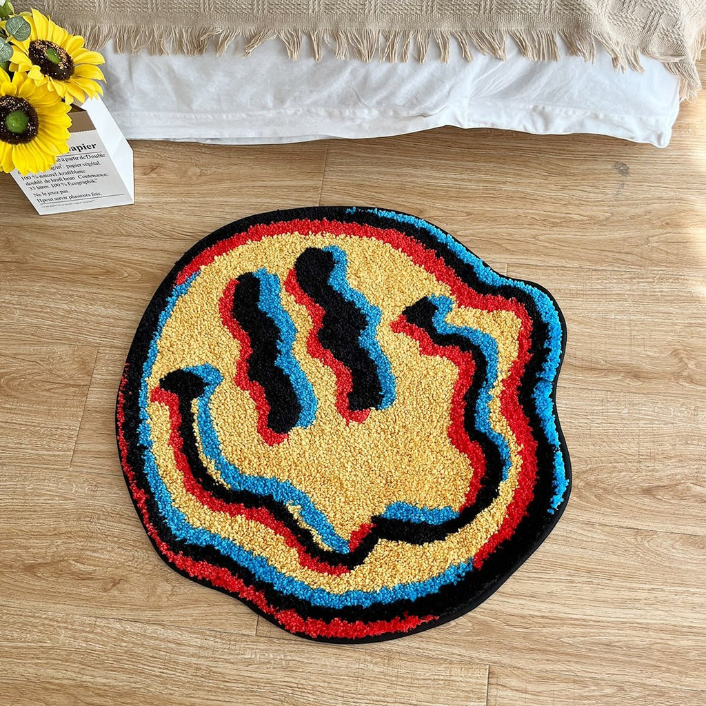 Trippy Smile Rug - Handmade Tufted Smiley Face Rug for a Playful Home Decor - DormVibes