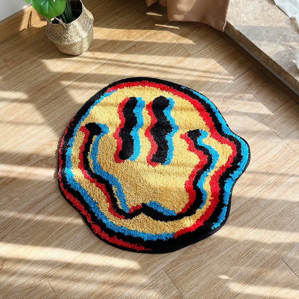 Trippy Smile Rug - Handmade Tufted Smiley Face Rug for a Playful Home Decor - DormVibes