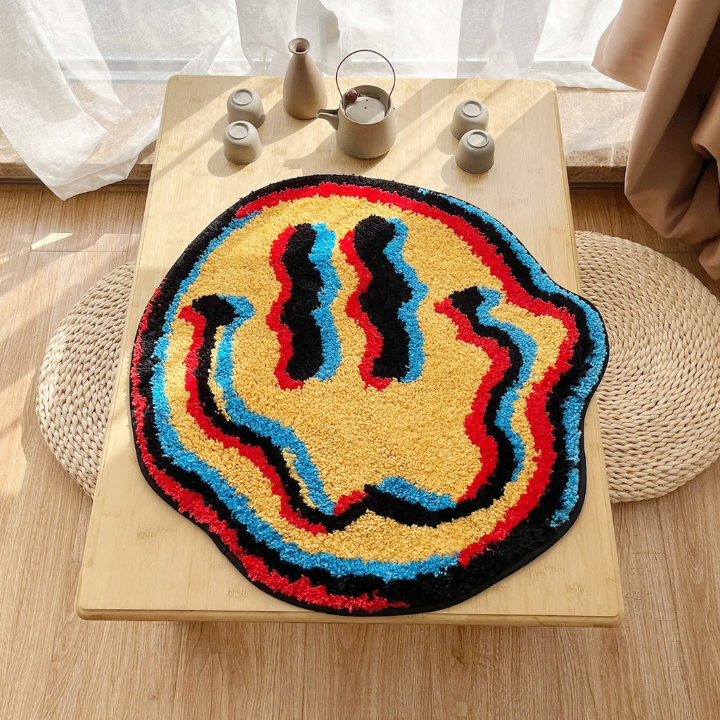 Trippy Smile Rug - Handmade Tufted Smiley Face Rug for a Playful Home Decor - DormVibes