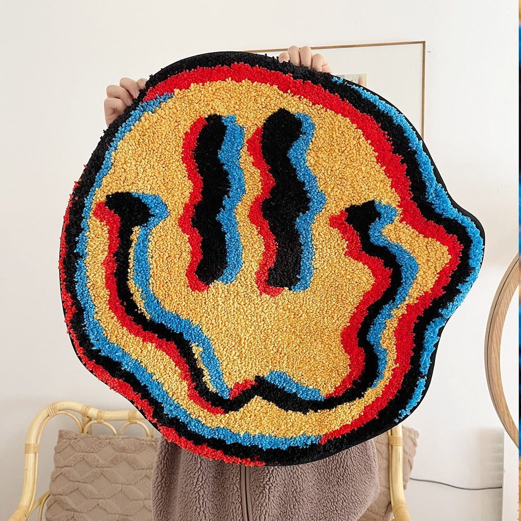 Trippy Smile Rug - Handmade Tufted Smiley Face Rug for a Playful Home Decor - DormVibes