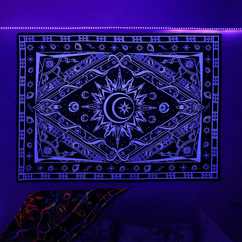 Trippy Tapestry: UV Reactive Mandala Wall Hanging with Buddha - DormVibes