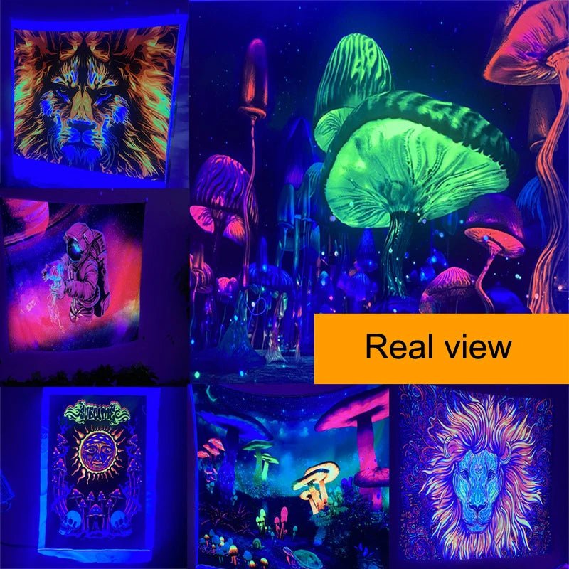 Trippy Tapestry: UV Reactive Mandala Wall Hanging with Buddha - DormVibes