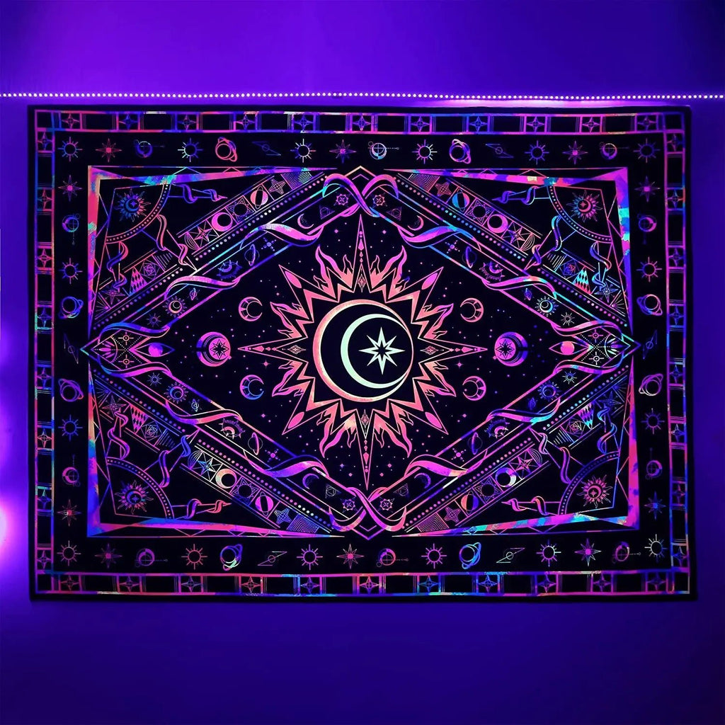 Trippy Tapestry: UV Reactive Mandala Wall Hanging with Buddha - DormVibes