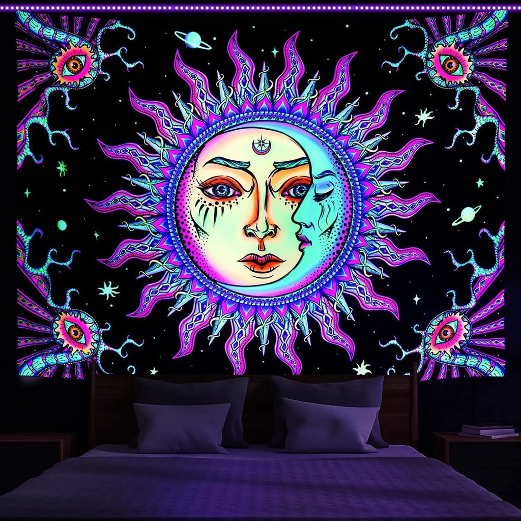 Trippy Tapestry: UV Reactive Mandala Wall Hanging with Buddha - DormVibes