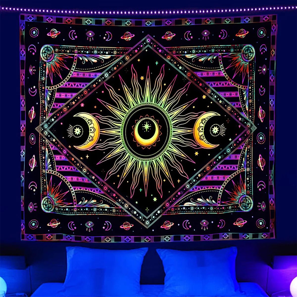 Trippy Tapestry: UV Reactive Mandala Wall Hanging with Buddha - DormVibes