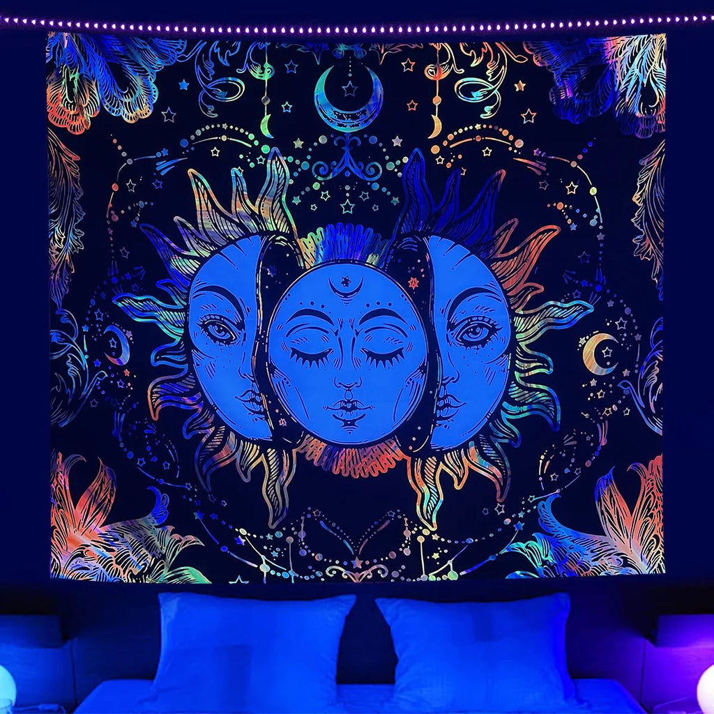 Trippy Tapestry: UV Reactive Mandala Wall Hanging with Buddha - DormVibes