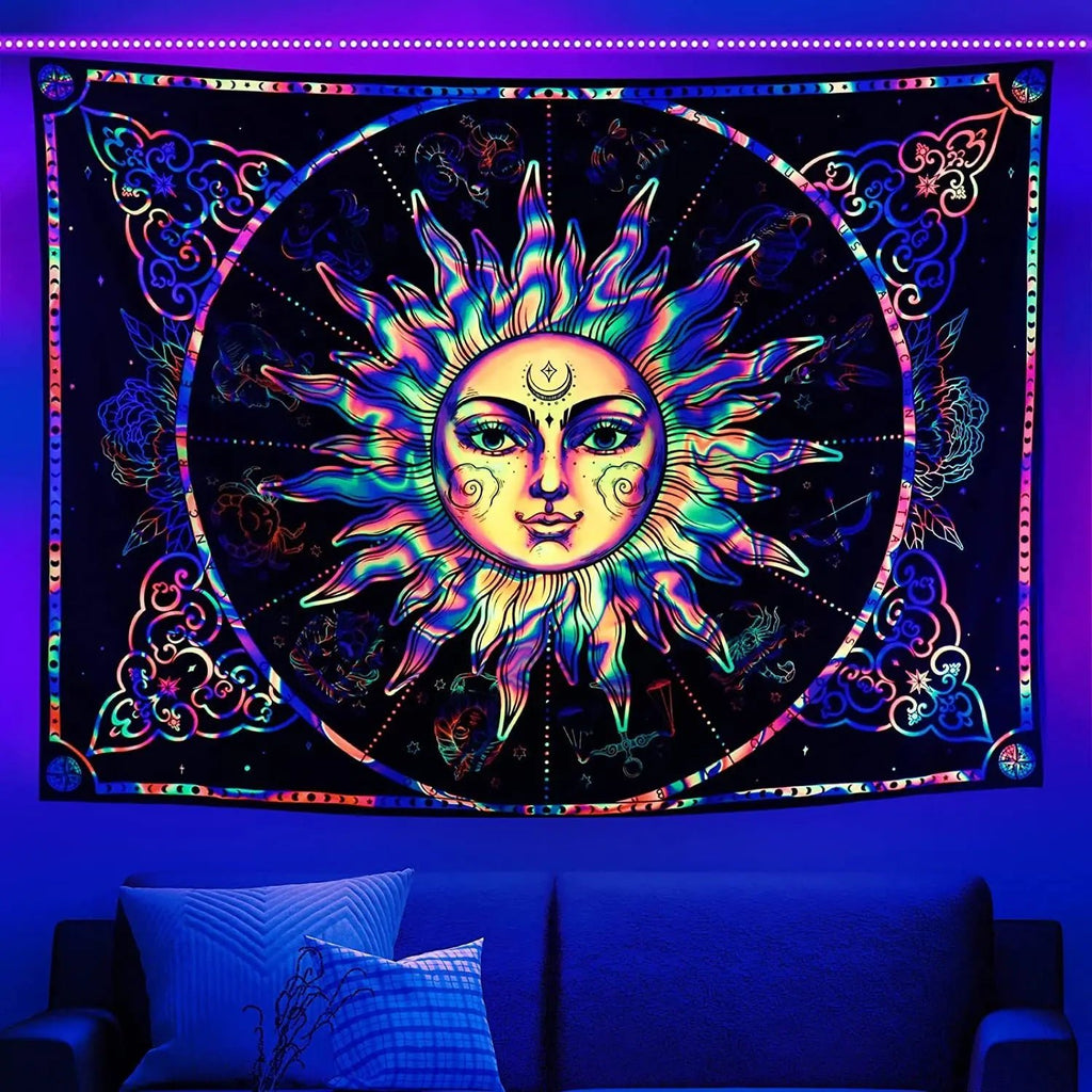 Trippy Tapestry: UV Reactive Mandala Wall Hanging with Buddha - DormVibes