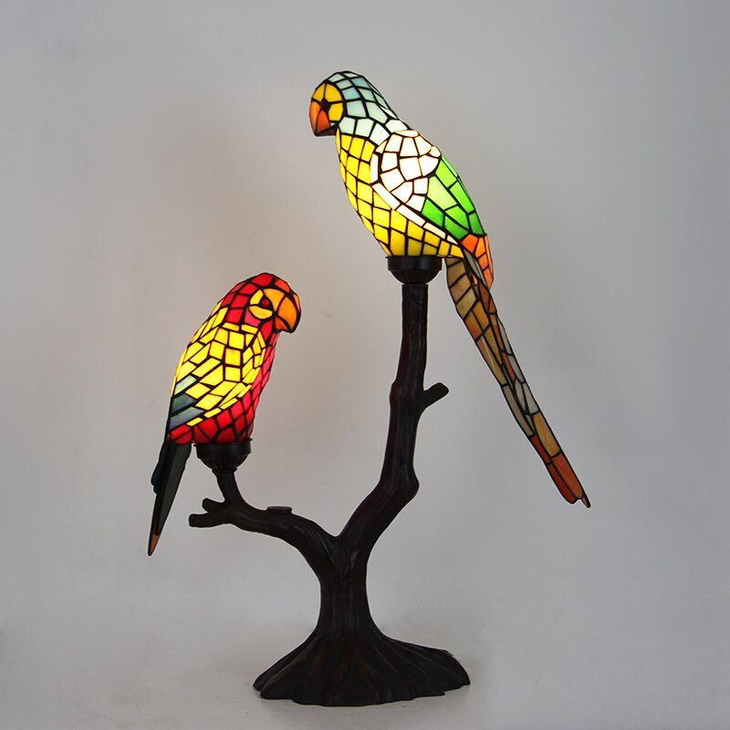 Birds Parrot Stained Glass Tree Table Lamp – DormVibes