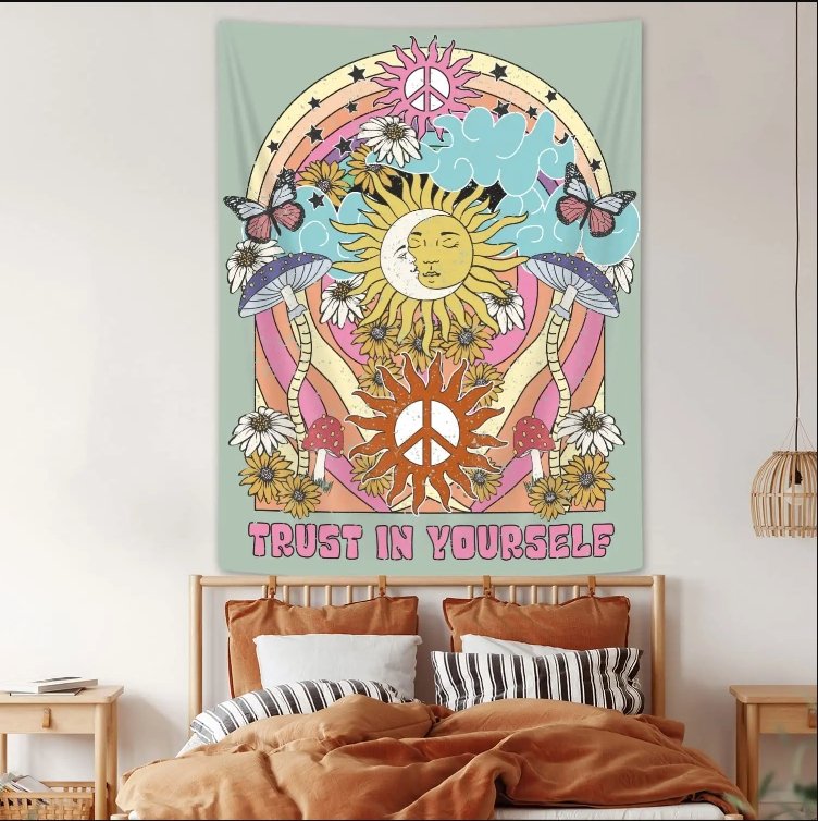 Trust In Yourself Celestial Mushroom Tapestry - DormVibes