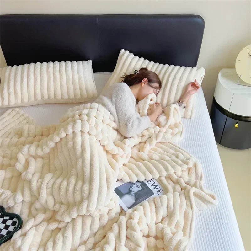 Ultra-Soft Rabbit Plush Blanket - Cozy Autumn Warmth for Bed & Sofa - DormVibes