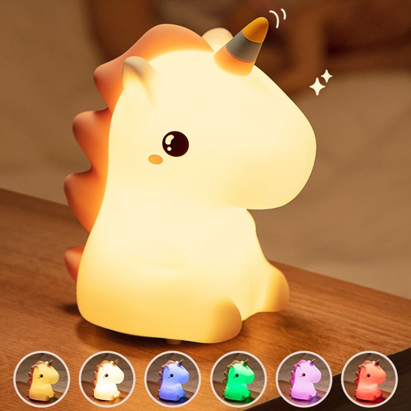 Unicorn Cute Silicone LED Night Light – Kids' and Children's USB Rechargeable Cartoon Animal Bedroom Decor, Touch Night Lamp, Ideal Gifts - DormVibes