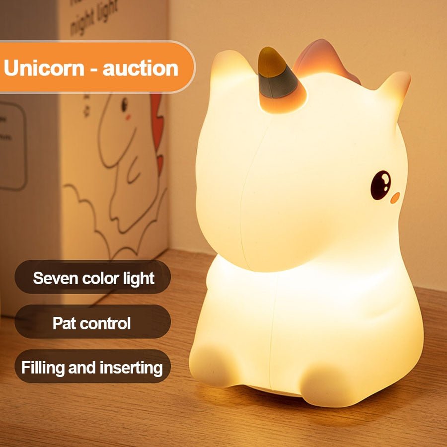 Unicorn Cute Silicone LED Night Light – Kids' and Children's USB Rechargeable Cartoon Animal Bedroom Decor, Touch Night Lamp, Ideal Gifts - DormVibes