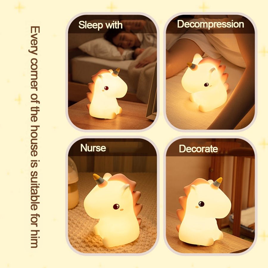 Unicorn Cute Silicone LED Night Light – Kids' and Children's USB Rechargeable Cartoon Animal Bedroom Decor, Touch Night Lamp, Ideal Gifts - DormVibes