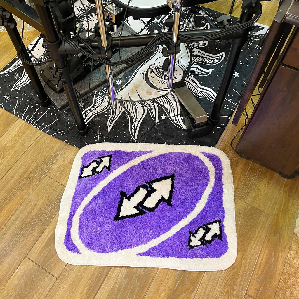 UNO Reverse Card Tufted Rug: Handmade, Fluffy, Soft Mat in Purple for Girl's Rooms and Birthday Gifts - DormVibes