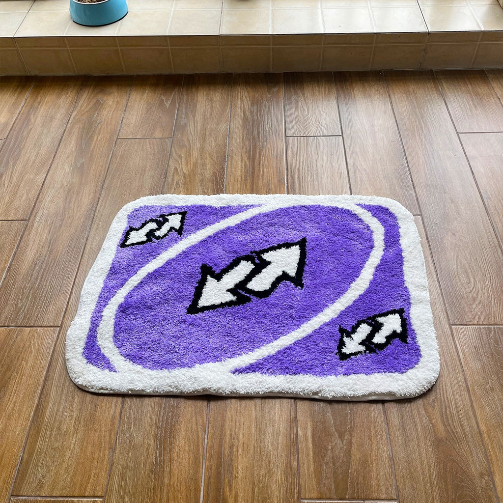 UNO Reverse Card Tufted Rug: Handmade, Fluffy, Soft Mat in Purple for Girl's Rooms and Birthday Gifts - DormVibes