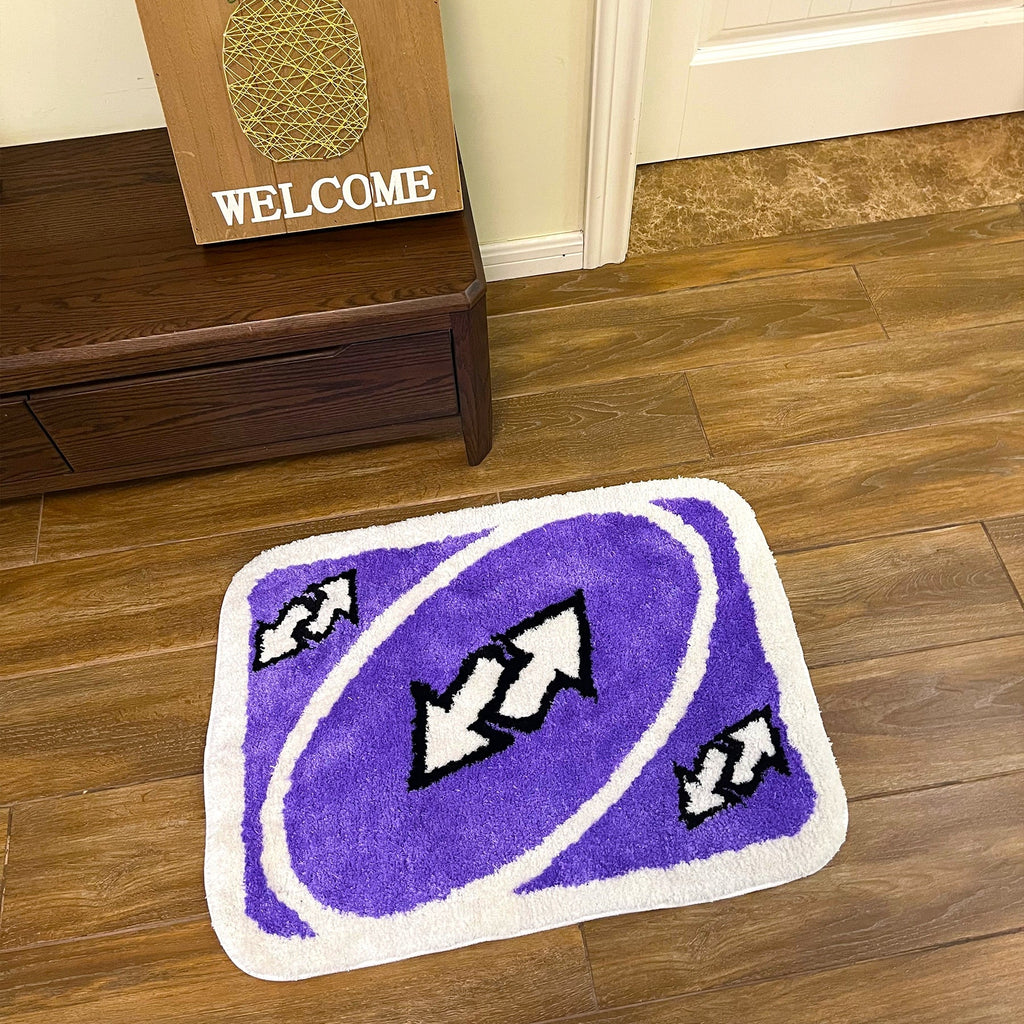 UNO Reverse Card Tufted Rug: Handmade, Fluffy, Soft Mat in Purple for Girl's Rooms and Birthday Gifts - DormVibes