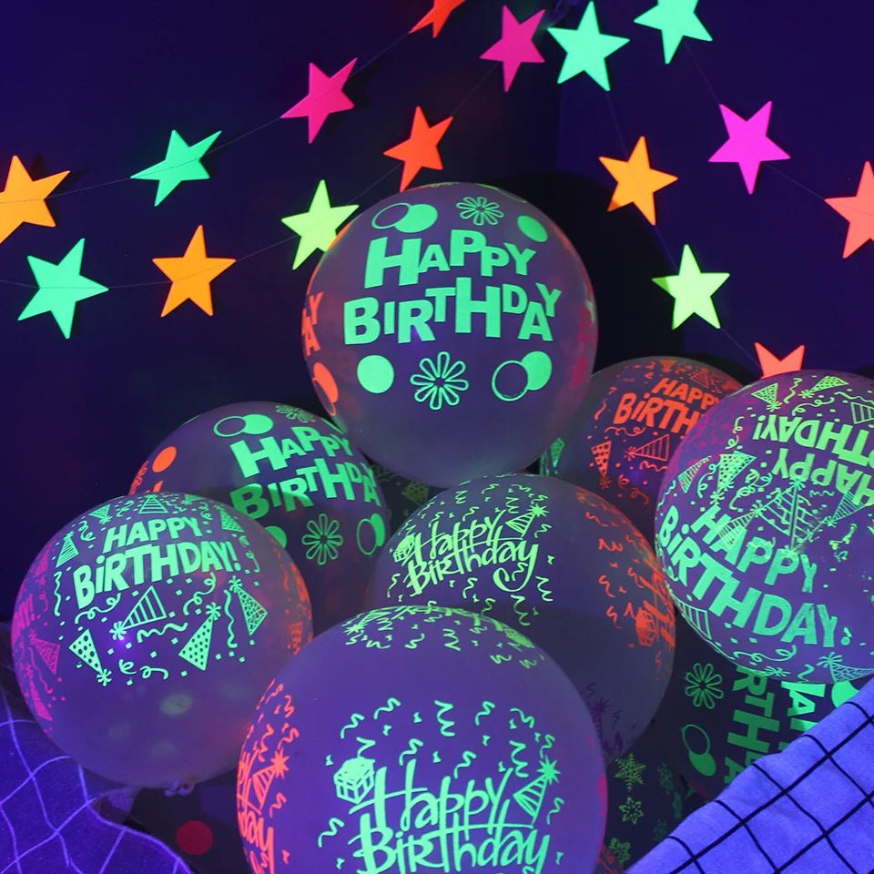 UV Blacklight Balloons - Happy Birthday Glow In The Dark Neon Glowing - DormVibes