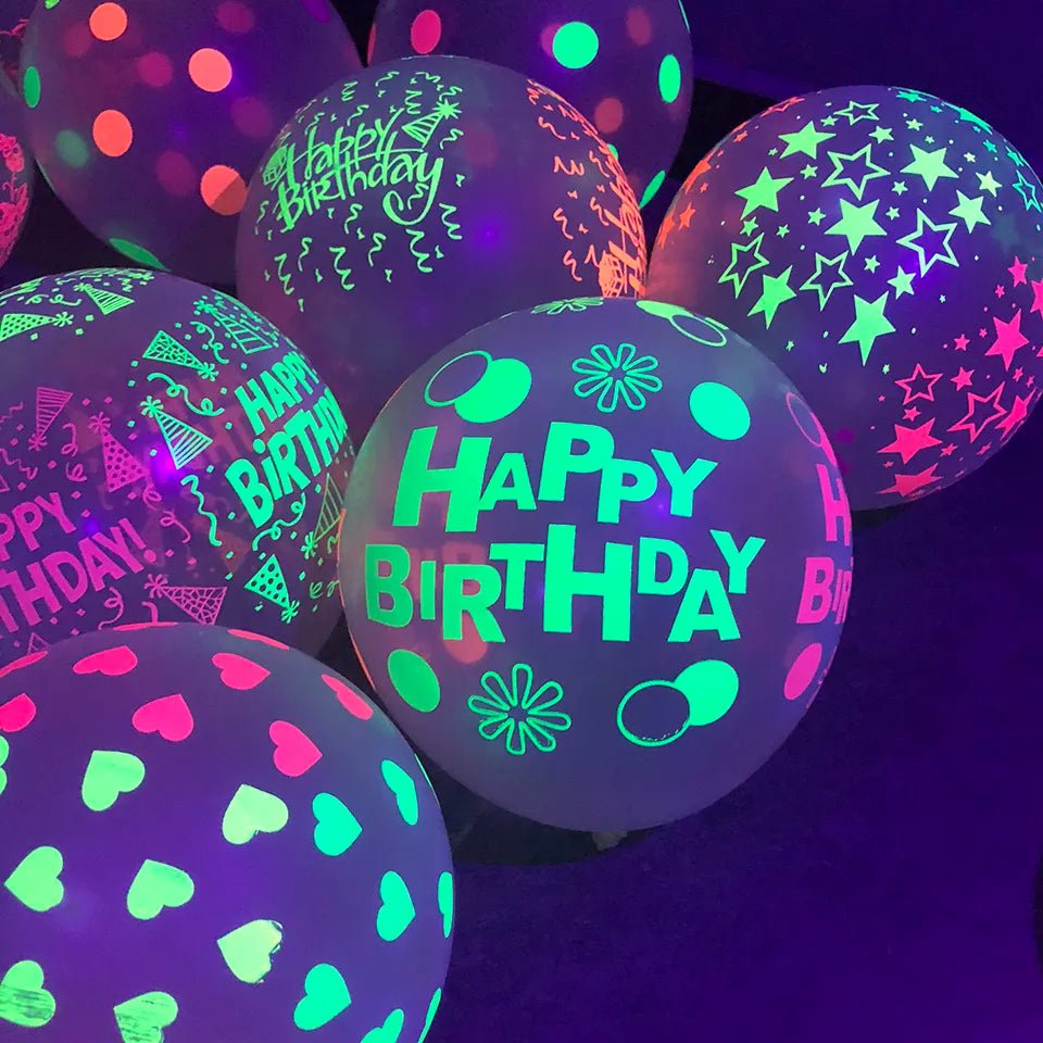 UV Blacklight Balloons - Happy Birthday Glow In The Dark Neon Glowing - DormVibes