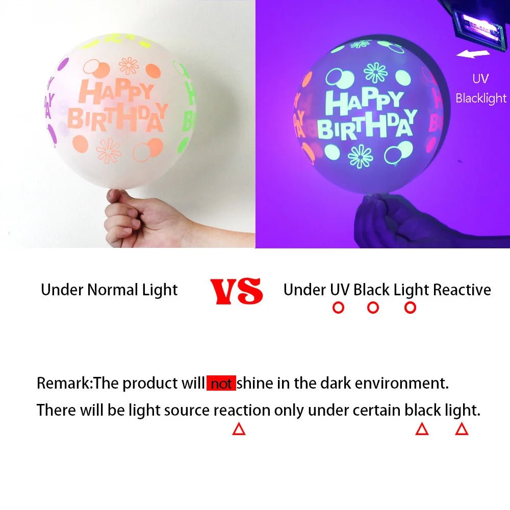 UV Blacklight Balloons - Happy Birthday Glow In The Dark Neon Glowing - DormVibes