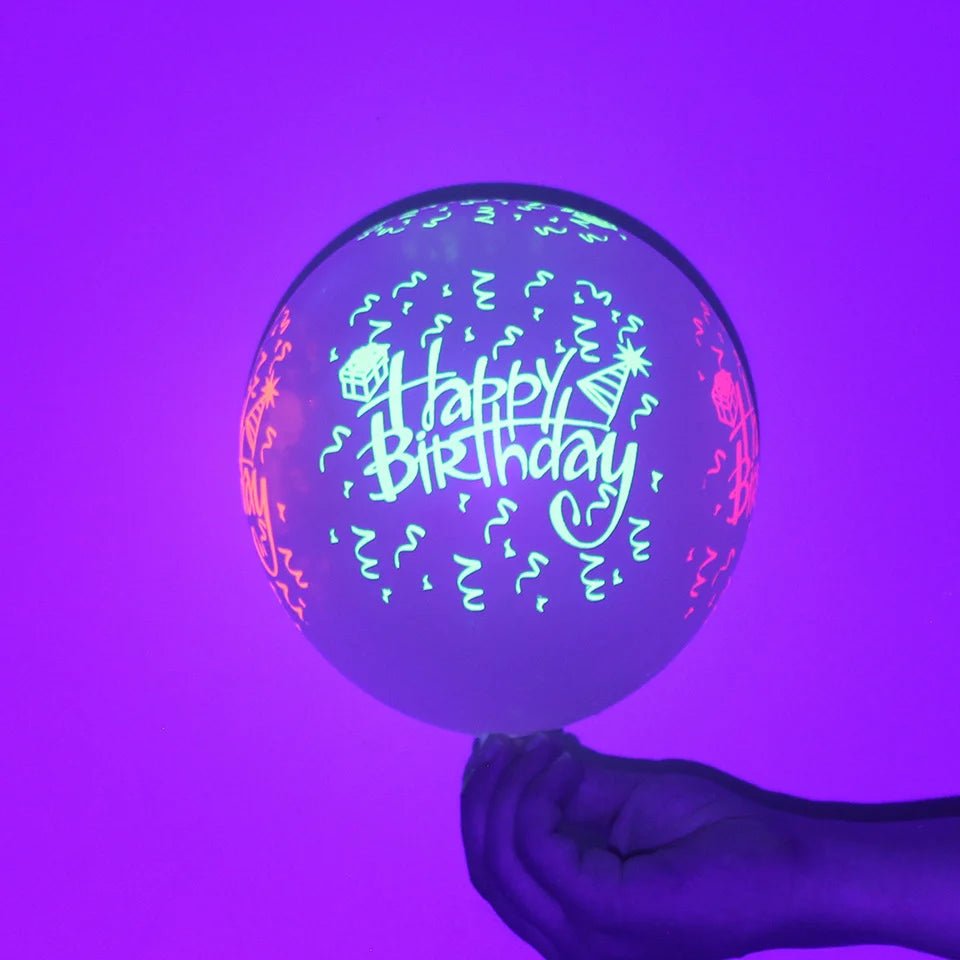 UV Blacklight Balloons - Happy Birthday Glow In The Dark Neon Glowing - DormVibes