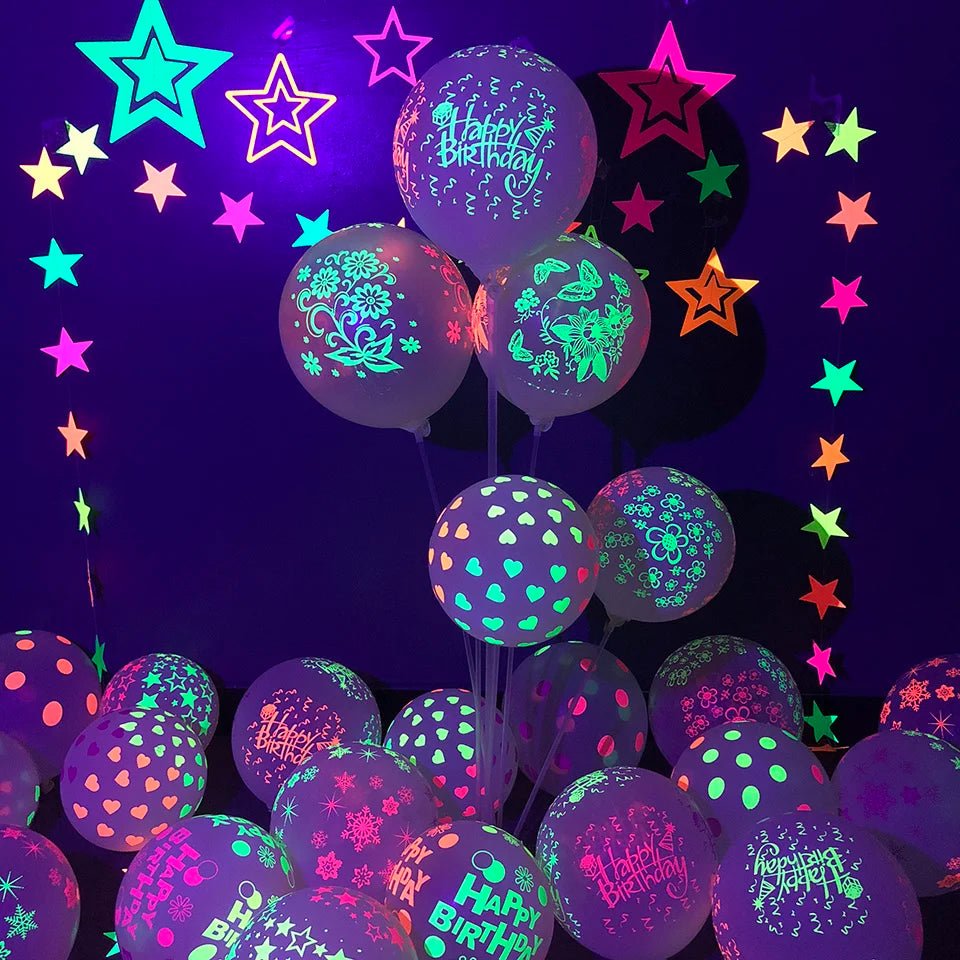 UV Blacklight Balloons - Happy Birthday Glow In The Dark Neon Glowing - DormVibes