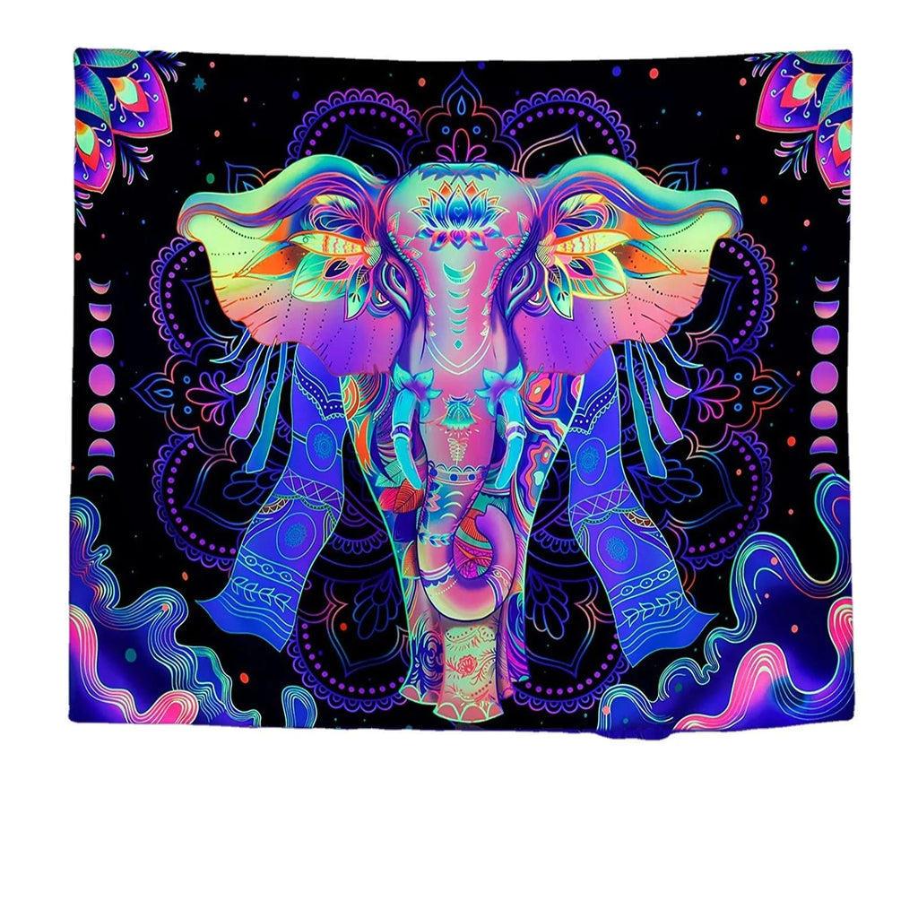 UV Reactive Blacklight Mandala Elephant Tapestry: Bohemian Psychedelia - DormVibes