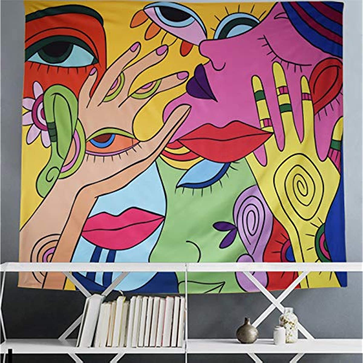 Vibrant Expression: Hippie Abstract Colorful Women Tapestry