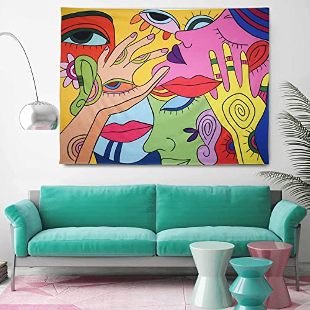 Vibrant Expression: Hippie Abstract Colorful Women Tapestry - DormVibes