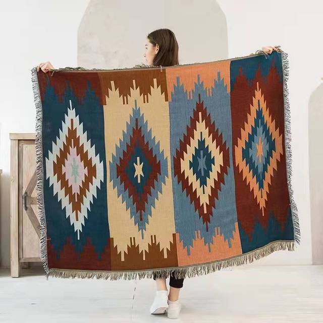 Vintage Bohemian Knit Throw Blanket – Soft Bed and Sofa Plaid, Versatile Tapestry Bedspread and Tablecloth, Cobertor Design - DormVibes