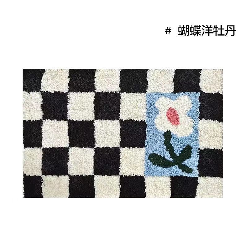 Vintage Chessboard Plaid Bath Mats - Cozy Retro Floral Carpet for Bathroom and Home Decor - DormVibes