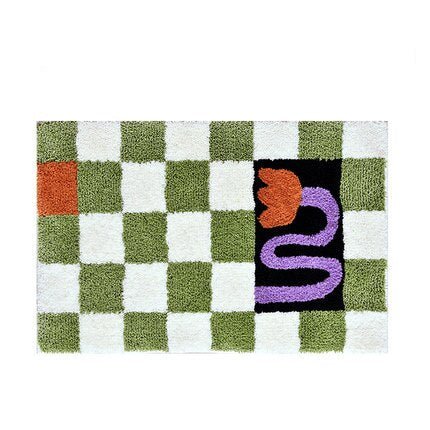 Vintage Chessboard Plaid Bath Mats - Cozy Retro Floral Carpet for Bathroom and Home Decor - DormVibes