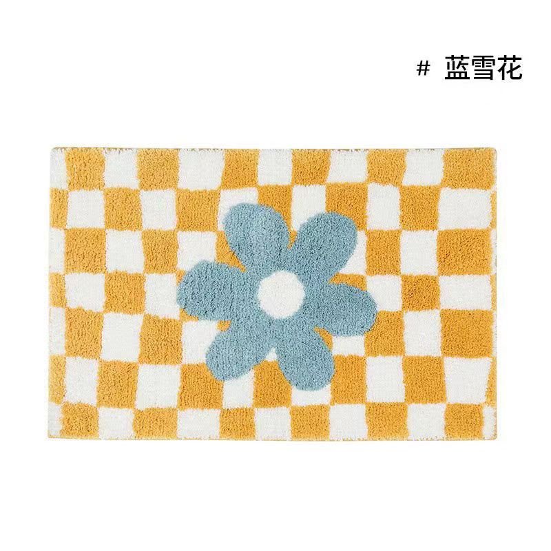 Vintage Chessboard Plaid Bath Mats - Cozy Retro Floral Carpet for Bathroom and Home Decor - DormVibes