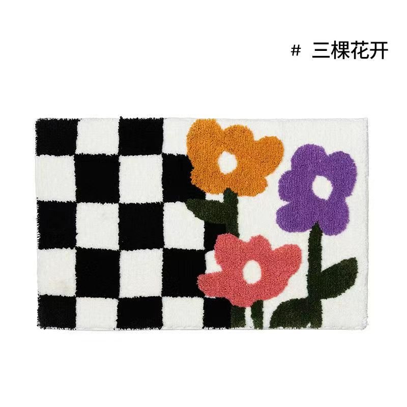 Vintage Chessboard Plaid Bath Mats - Cozy Retro Floral Carpet for Bathroom and Home Decor - DormVibes