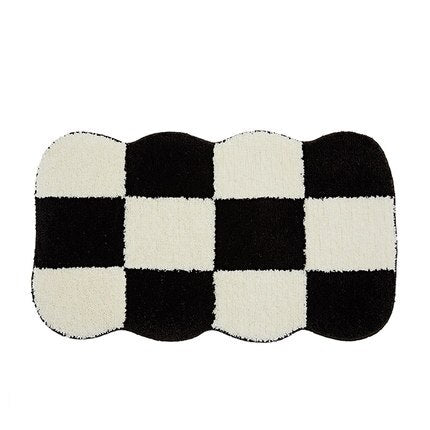 Vintage Chessboard Plaid Bath Mats - Cozy Retro Floral Carpet for Bathroom and Home Decor - DormVibes