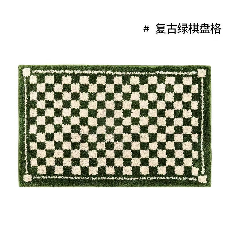 Vintage Chessboard Plaid Bath Mats - Cozy Retro Floral Carpet for Bathroom and Home Decor - DormVibes