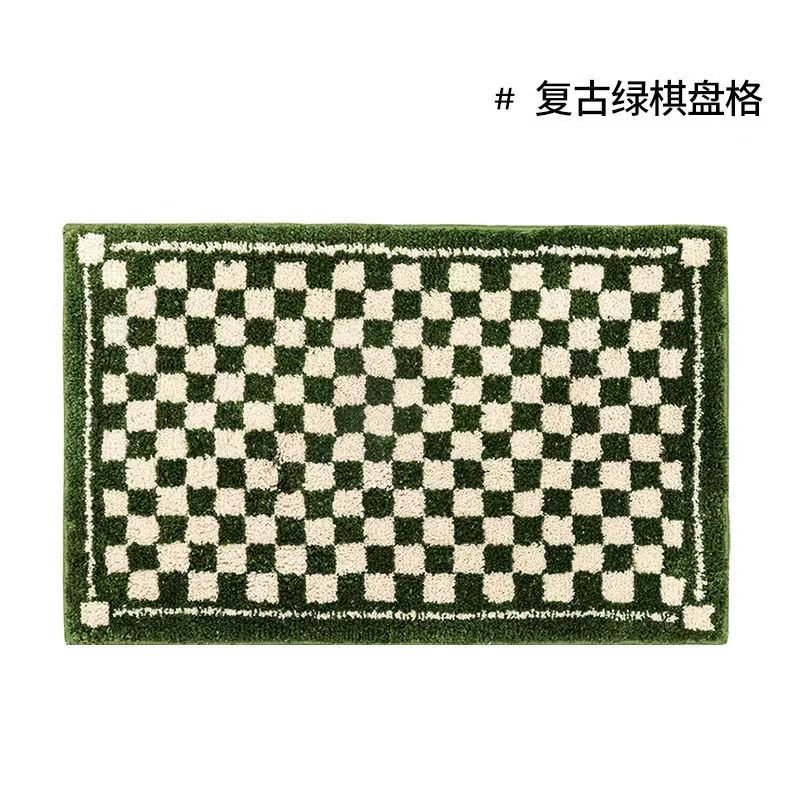 Vintage Chessboard Plaid Bath Mats - Cozy Retro Floral Carpet for Bathroom and Home Decor - DormVibes