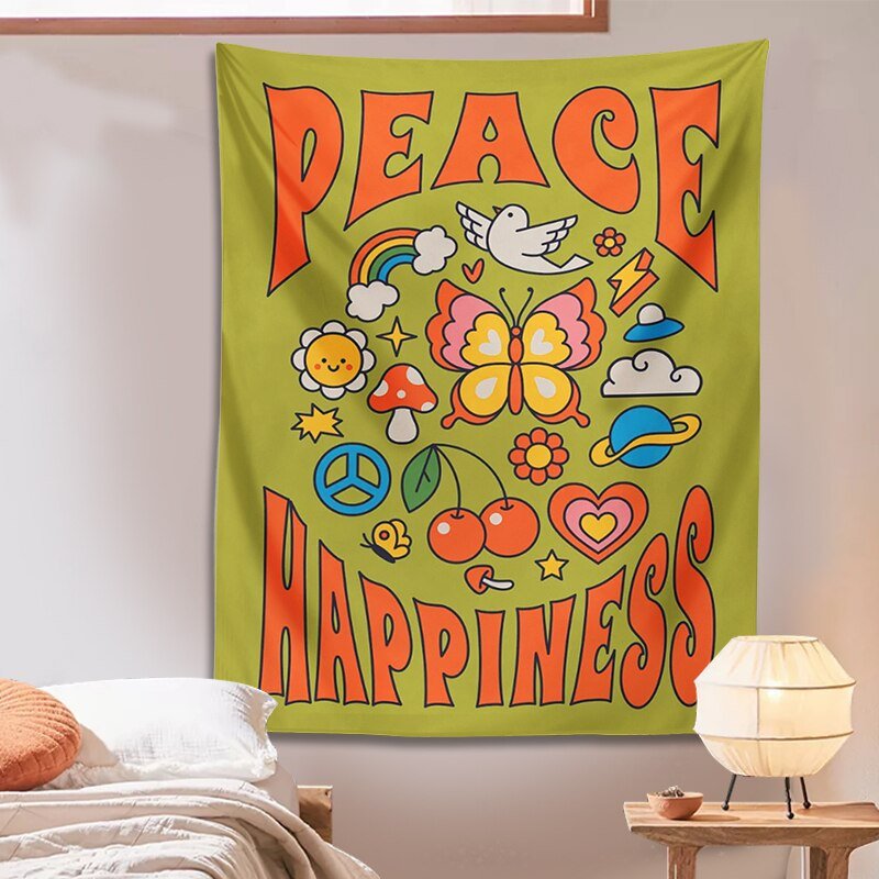 Vintage-Inspired Hippie Tapestry: Colorful Decor Featuring Flowers, Butterflies, and More for Bedrooms and Dorms - DormVibes
