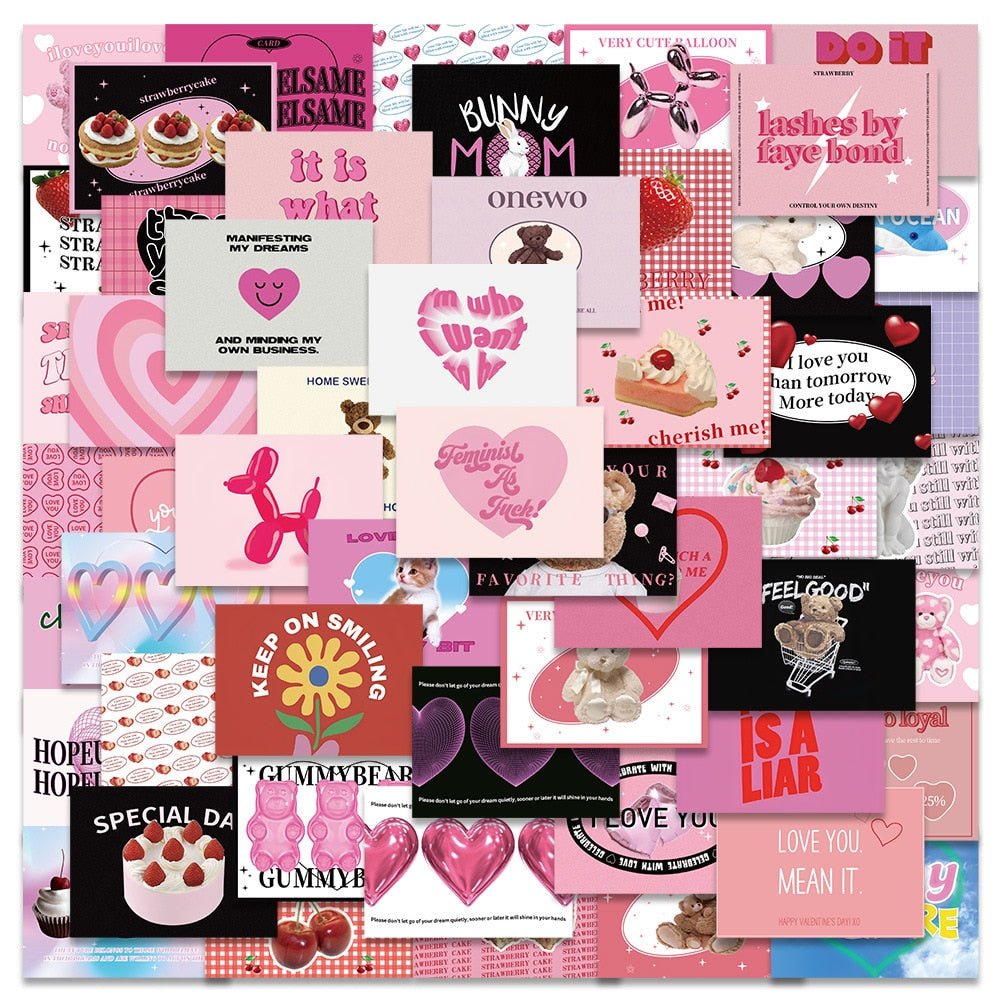 Vintage Pink Egirl Charm Stickers - 90s Aesthetic Decals for Scrapbooking, Laptop, Phone, and Luggage Decoration - DormVibes
