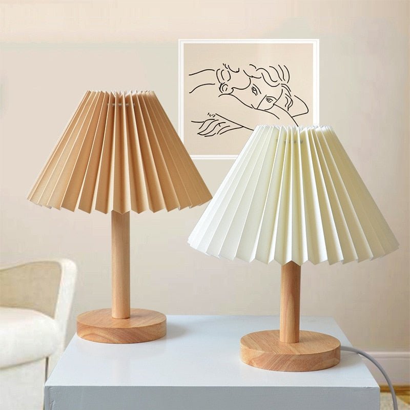 Vintage Pleated Table Lamp: DIY Desk Lamp for Bedrooms, Adorable Home Decor with LED Bulb, Ideal as a Bedside Lamp - DormVibes