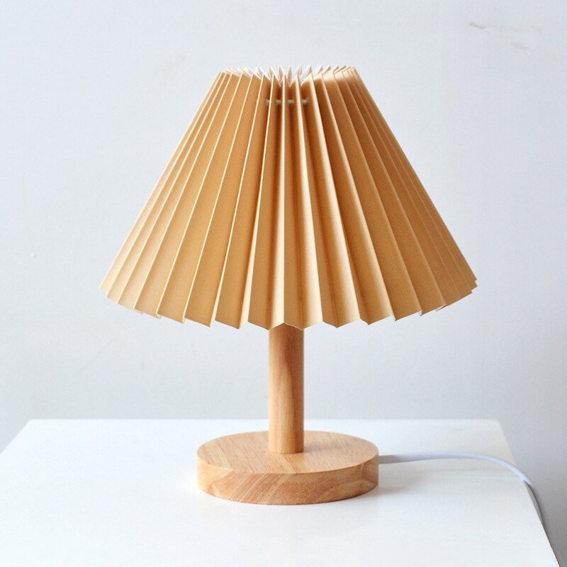 Vintage Pleated Table Lamp: DIY Desk Lamp for Bedrooms, Adorable Home Decor with LED Bulb, Ideal as a Bedside Lamp - DormVibes