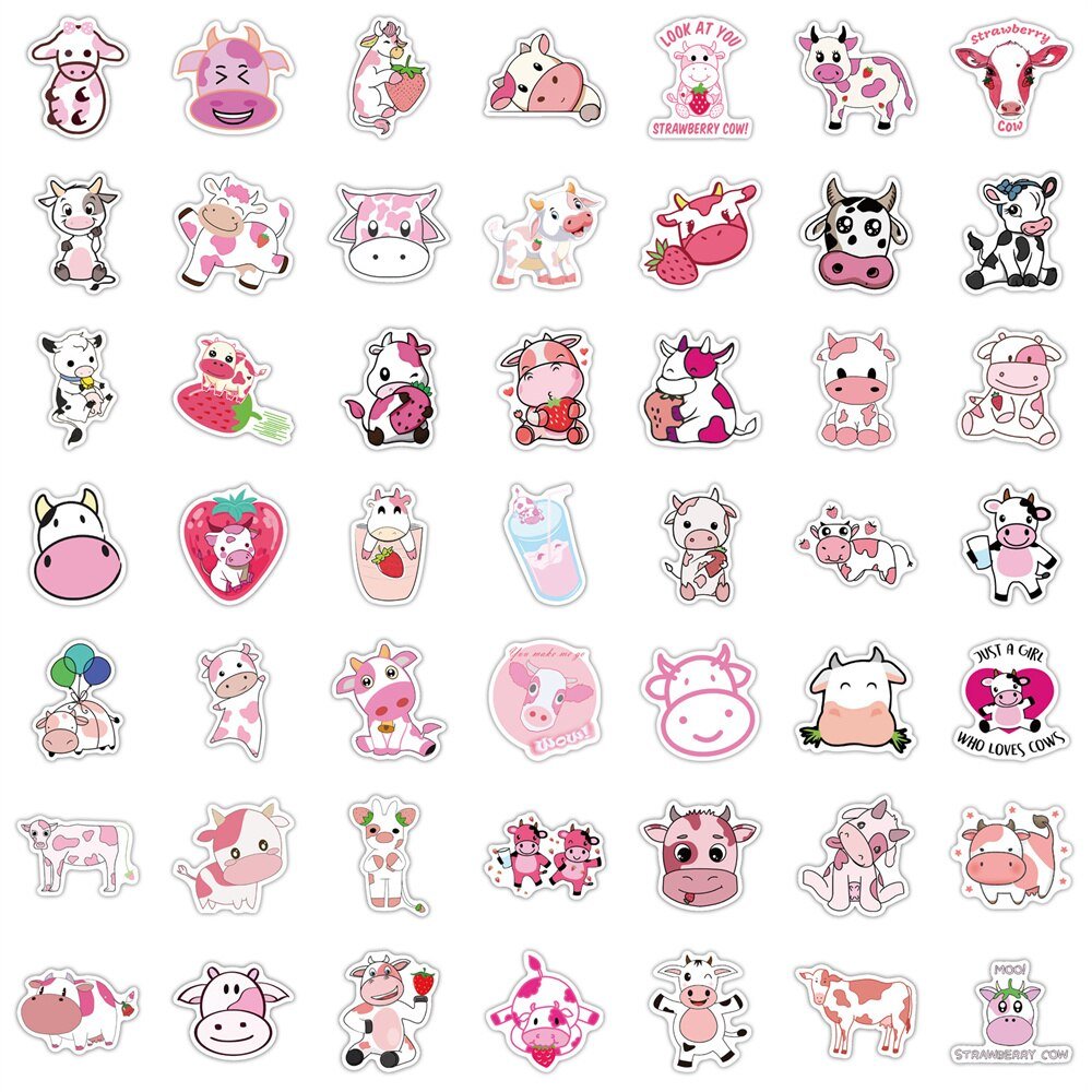 Whimsical Pink Cow Graffiti Waterproof Sticker Set - Creative Trendy Decals - DormVibes