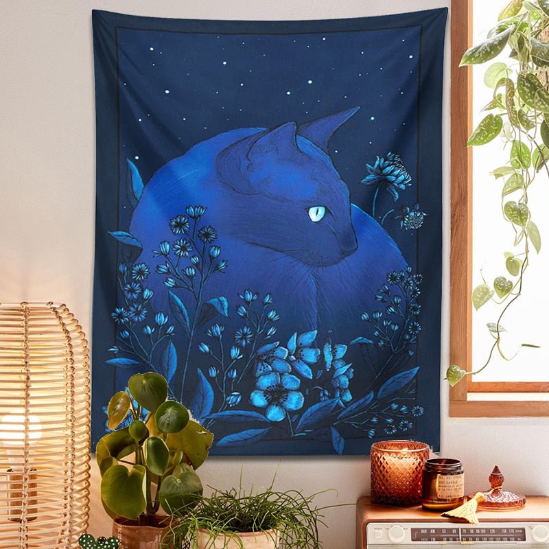 Witch's Cat Siamese Moon Floral Witchcraft Magic Tapestry - DormVibes